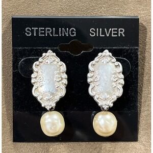 T. Foree Hunsicker Vtg Big Pearl Drop Pierce Earrings Signed Sterling Silver 925